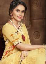 Noble Faux Georgette Abstract Print Yellow Casual Saree