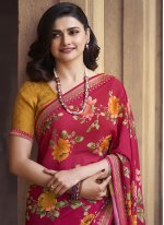 Noble Faux Georgette Red Abstract Print Printed Saree