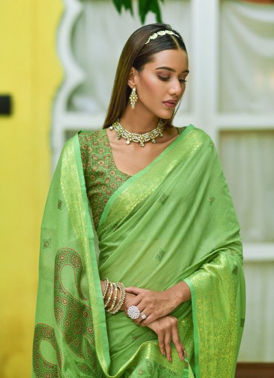 Noble Green Engagement Trendy Saree