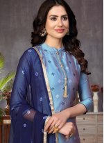 Observable Blue Banarasi Silk Churidar Suit