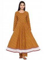 Observable Cotton Mustard Print Readymade Suit
