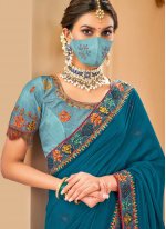 Observable Embroidered Blue Raw Silk Classic Saree