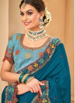 Observable Embroidered Blue Raw Silk Classic Saree
