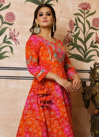 Observable Orange and Red Mehndi Gown 