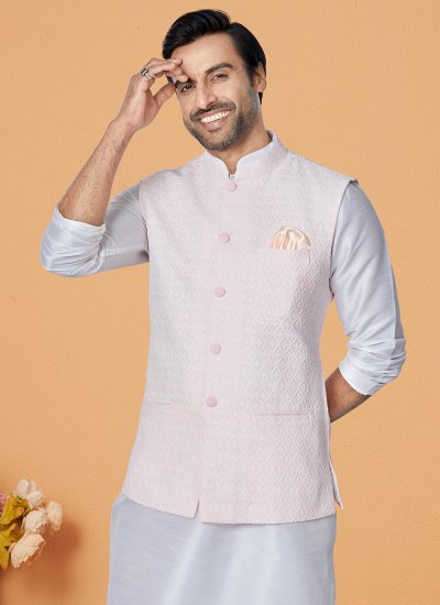 
                            Off White and Pink Party Kurta Payjama With Jacket
