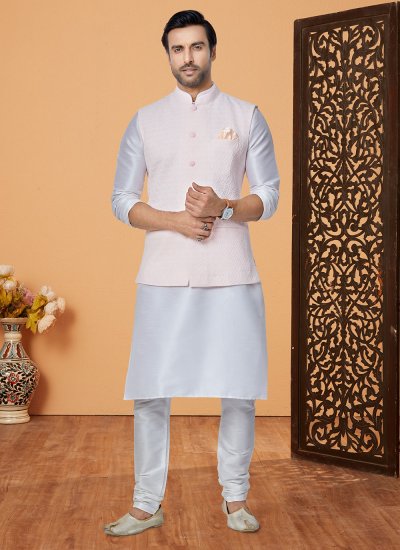Off White and Pink Party Kurta Payjama With Jacket