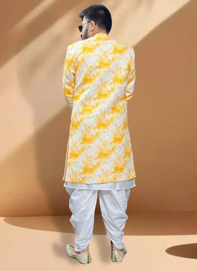 Off White and Yellow Fancy Fabric Festival Indo Western