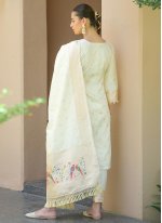 Off White Banarasi Silk Festival Pant Style Suit