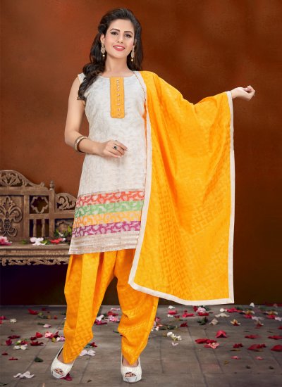 Off White Banglori Silk Ceremonial Designer Patiala Suit