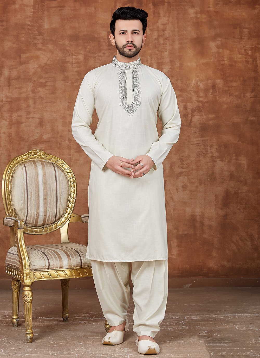 Off White Color Pathani Suits