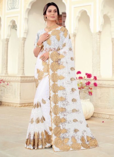 Off White Embroidered Ceremonial Classic Saree