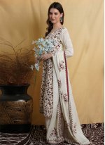 Off White Embroidered Ceremonial Salwar Suit