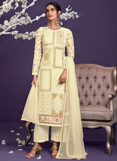 Off White Festival Faux Georgette Designer Pakistani Suit