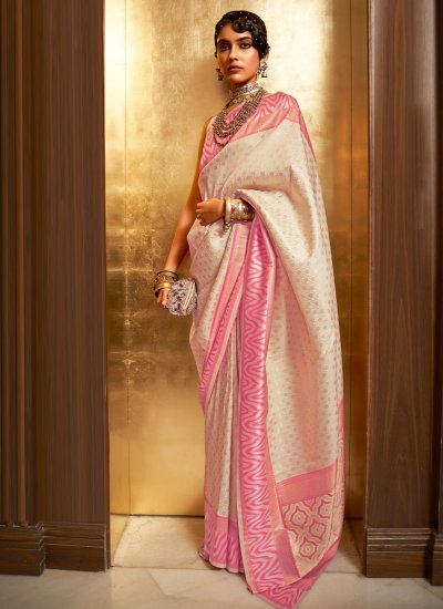 Off White Handloom silk Wedding Classic Saree