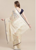 Off White Mehndi Banarasi Silk Designer Traditional Saree