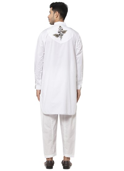 Off White Mehndi Cotton Kurta Pyjama