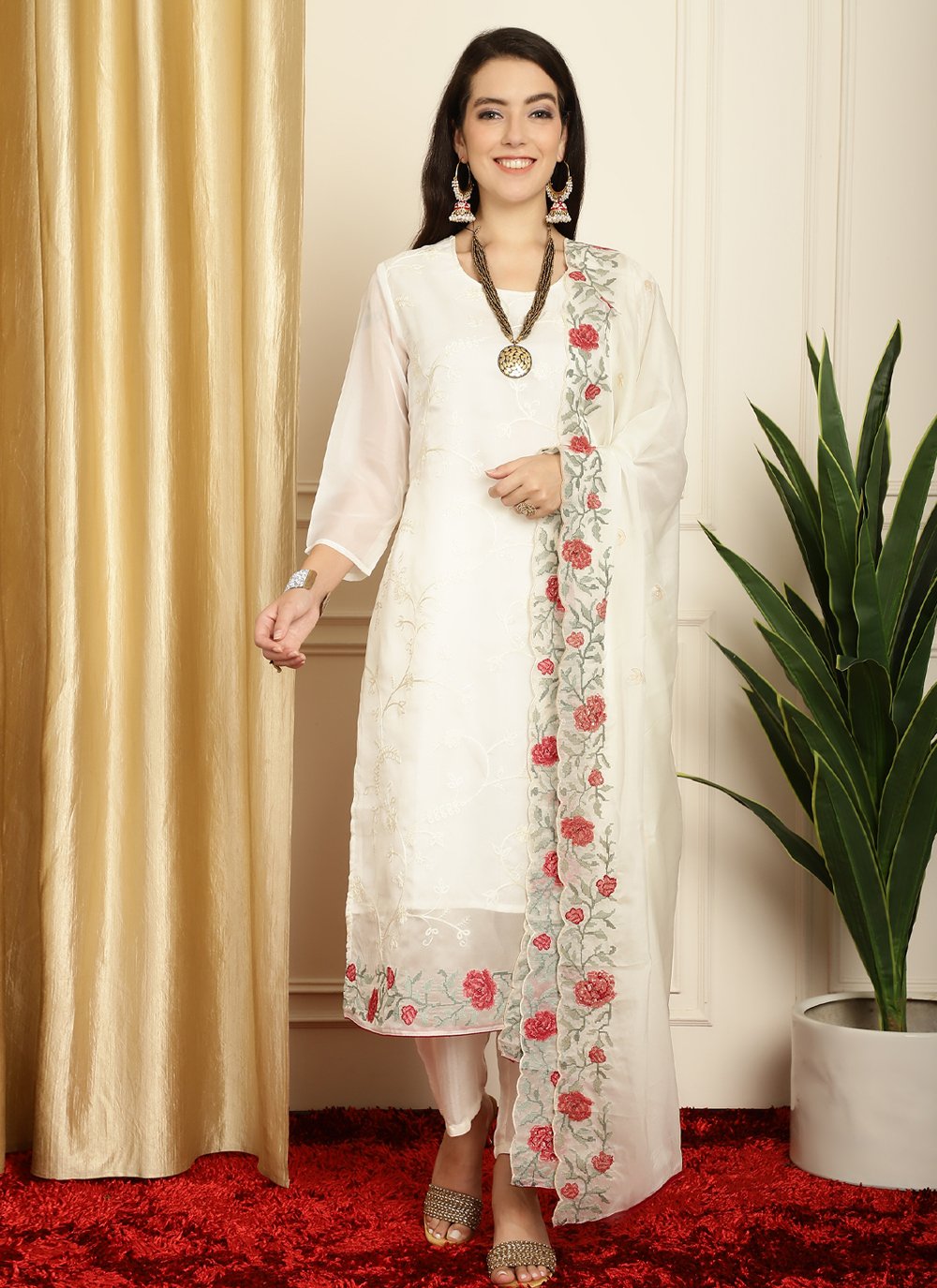 Off White Organza Trendy Salwar Suit