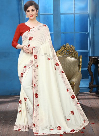 Off White Silk Patch Border Traditional Saree