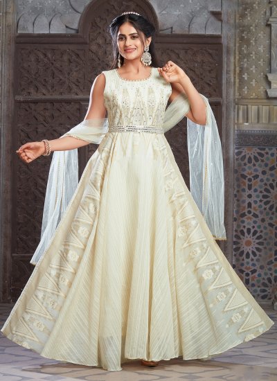 Off White Zari Wedding Designer Gown