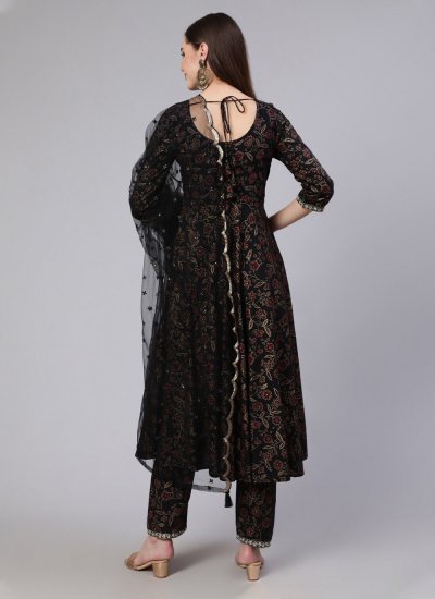 Opulent Black Embroidered Cotton Pant Style Suit