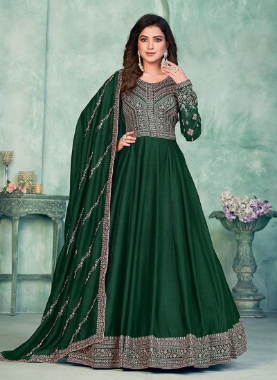 Opulent Green Art Silk Anarkali Salwar Suit
