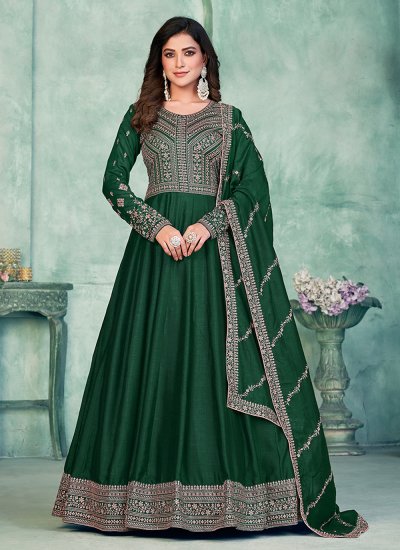 Opulent Green Art Silk Anarkali Salwar Suit