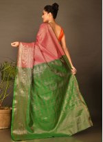 Opulent Pink Handwork Kanchipuram Silk Designer Saree