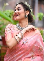 Opulent Pink Weaving Tussar Silk Trendy Saree