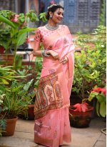 Opulent Pink Weaving Tussar Silk Trendy Saree