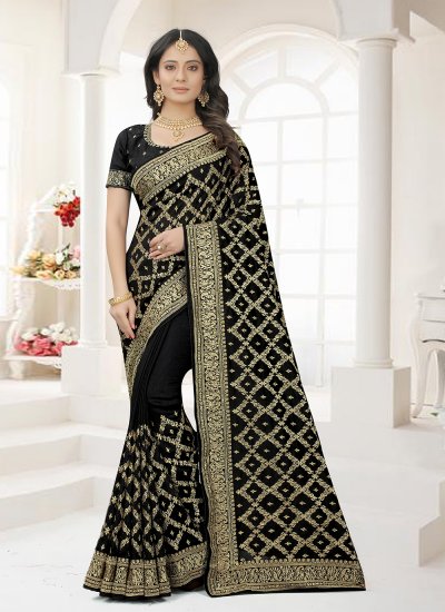 Opulent Weaving Black Vichitra Silk Classic Designer Saree