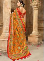 Orange and Red Patola Silk  Sangeet Designer Traditional Saree