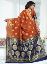 Orange Art Banarasi Silk Designer Traditional Saree