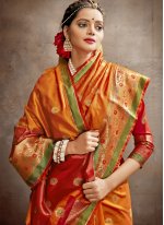 Orange Art Silk Traditional Designer Saree