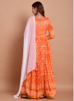 Orange Block Print Cotton Designer Gown