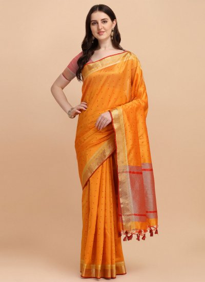 Orange Casual Tussar Silk Classic Saree