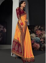 Orange Ceremonial Silk Classic Designer Saree
