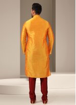 Orange Embroidered Art Banarasi Silk Kurta Pyjama