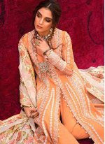Orange Embroidered Cotton Pant Style Suit