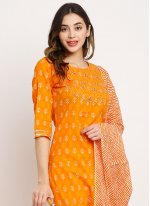 Orange Embroidered Cotton Salwar Kameez