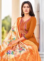 Orange Embroidered Straight Salwar Suit
