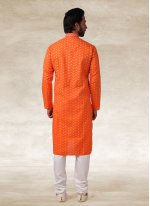 Orange Engagement Handloom Cotton Kurta Pyjama
