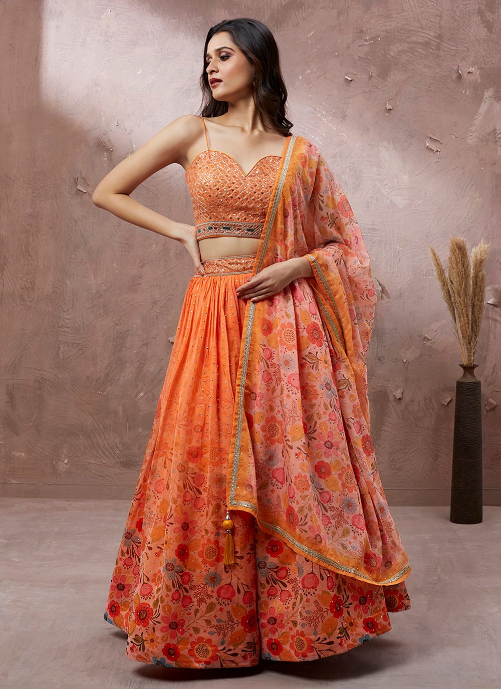 Latest Simple Unique dark orange and green lehenga choli for Indian bridal  look | Dress indian style, Indian bridesmaids outfits, Indian fashion  dresses