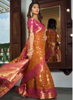 Orange Festival Silk Classic Designer Saree
