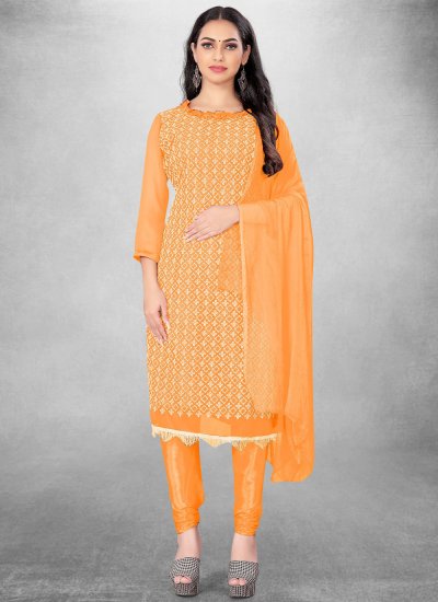 Orange Georgette Casual Salwar Suit