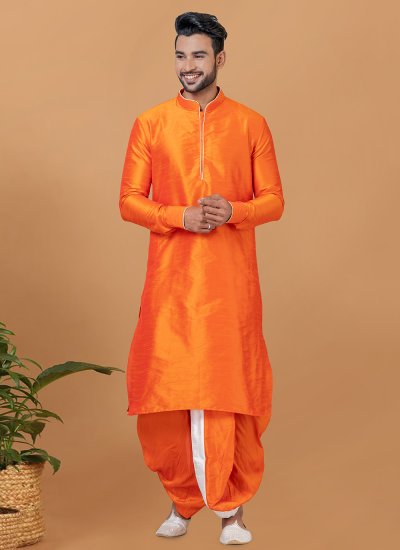 Orange Mehndi Banarasi Silk Dhoti Kurta