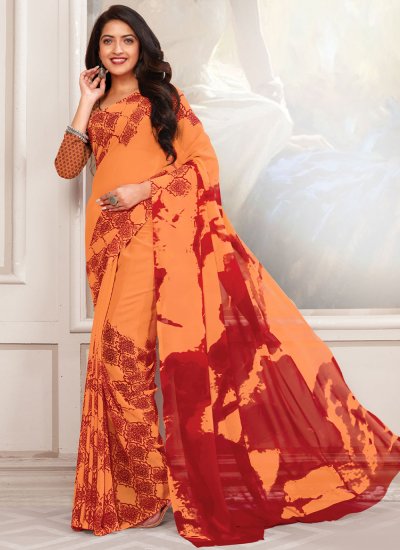 Orange Printed Saree
