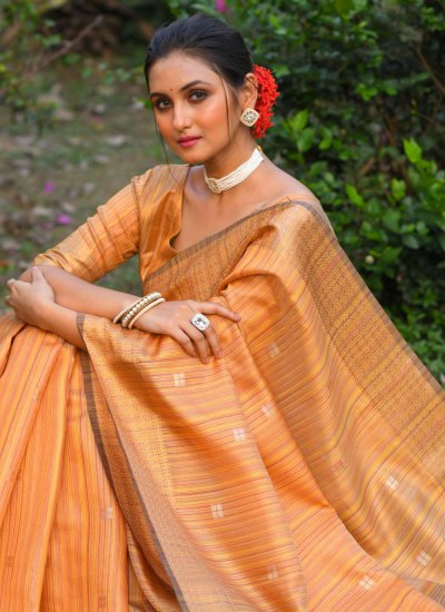 Orange Silk Casual Saree