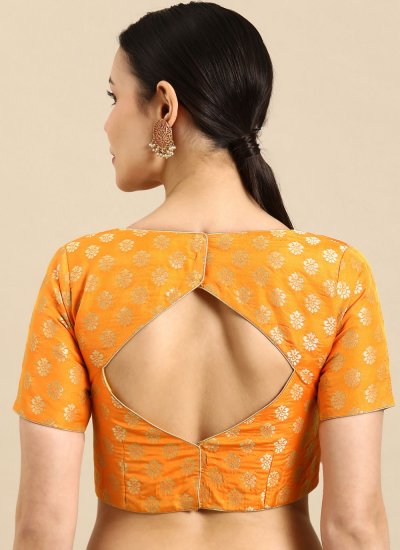 Orange Weaving Banarasi Jacquard Blouse