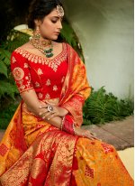 Orange Weaving Party Trendy Saree
