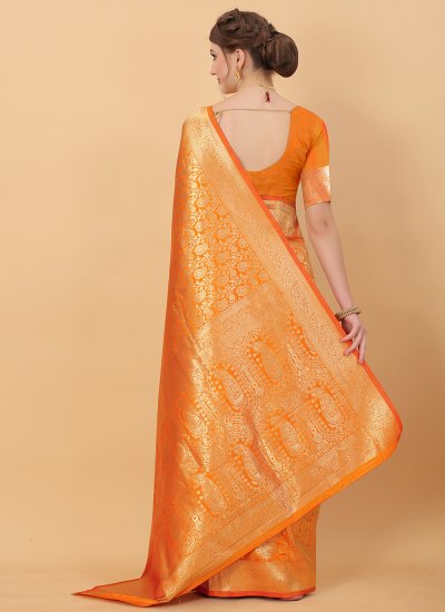 Orange Weaving Pure Silk Classic Designer Saree
